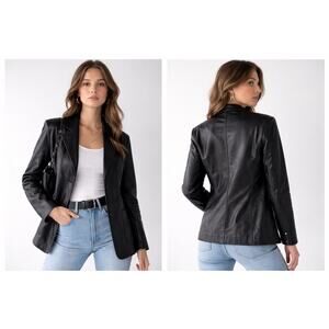 Maxima Wilsons Black Leather Blazer Jacket Medium 90s Minimalist Y2K